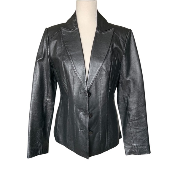 East 5 Classic Black Leather Women's blazer - Picture 2 of 15